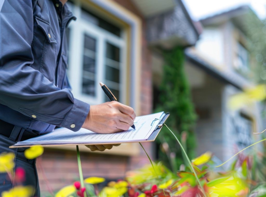 home inspector checking the exterior of a home